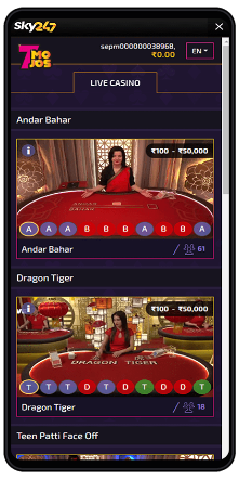 sky247 app live casino